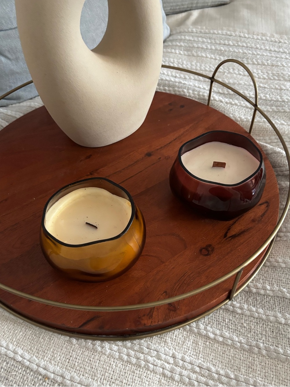Threshold Amber and Garnet Handblown Glass Candle Vessels